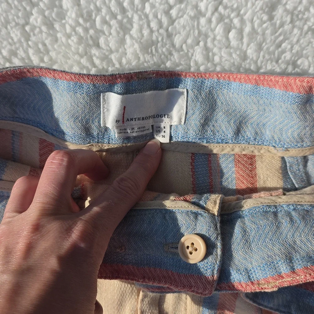 NWT Anthropologie Wide Leg Linen/Cotton Striped Pants Yellow Blue Orange Red Sz4 - Picture 13 of 17